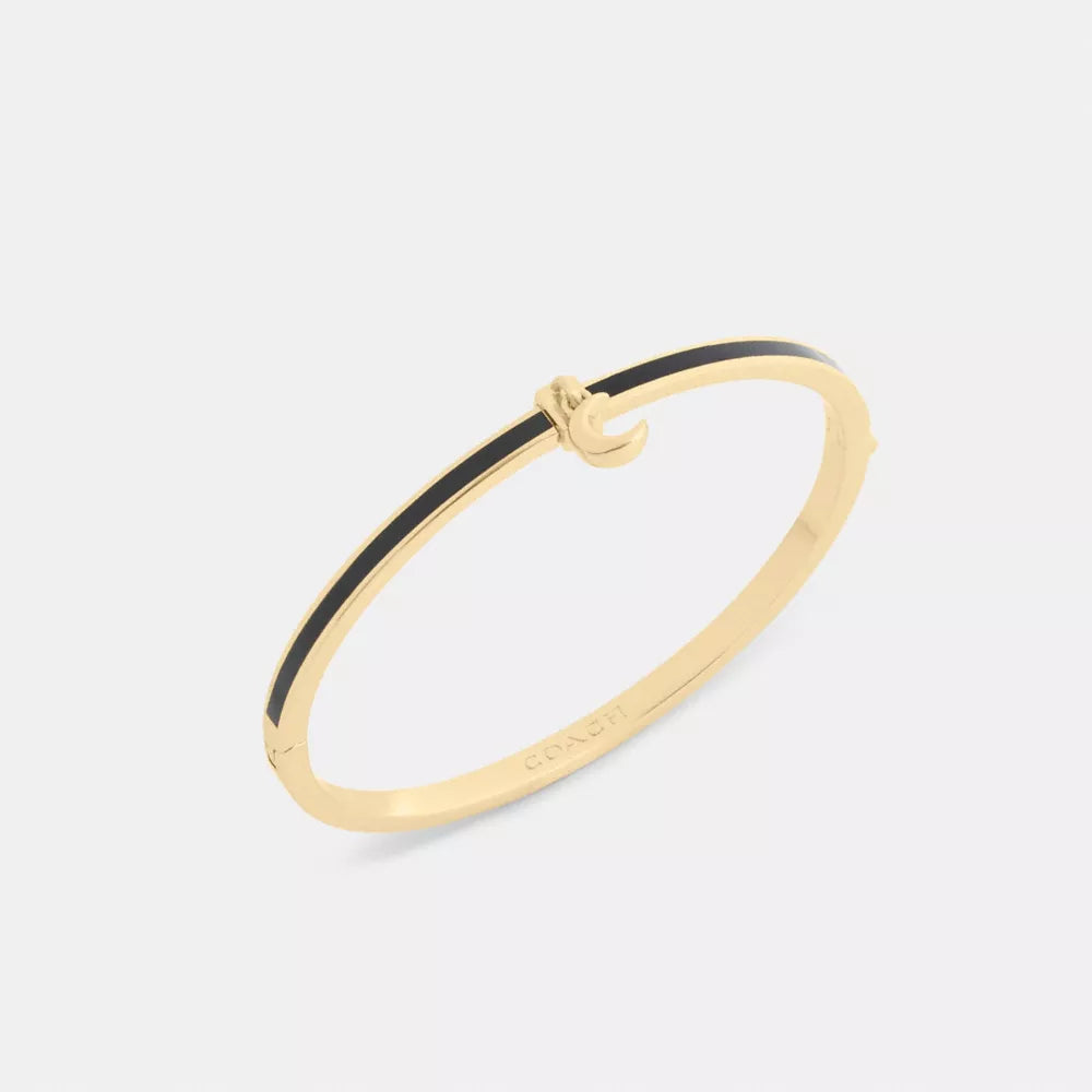 Moon Charm Enamel Thin Hinged Bangle - Gold/Black