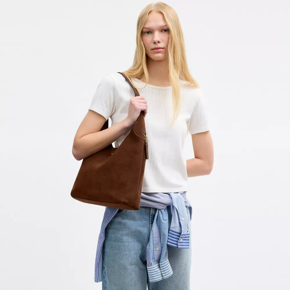 Brooklyn Shoulder Bag 34 - Suede/Brass/Warm Brown