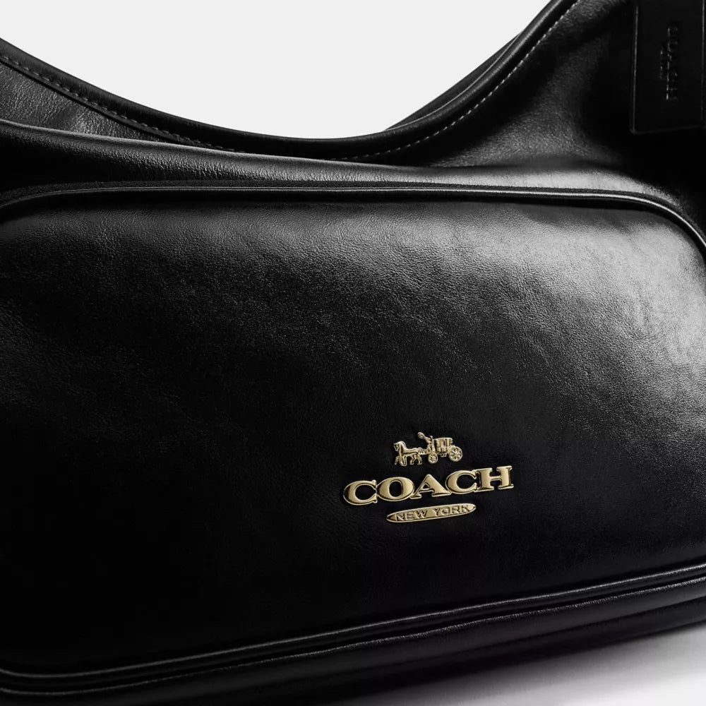 Laurel Shoulder Bag With Pockets - Crinkle Leather/Gold/Black