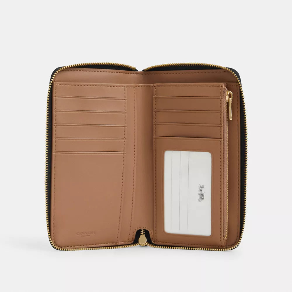 Medium ID Zip Wallet In Signature Canvas - Gold/Walnut/Black