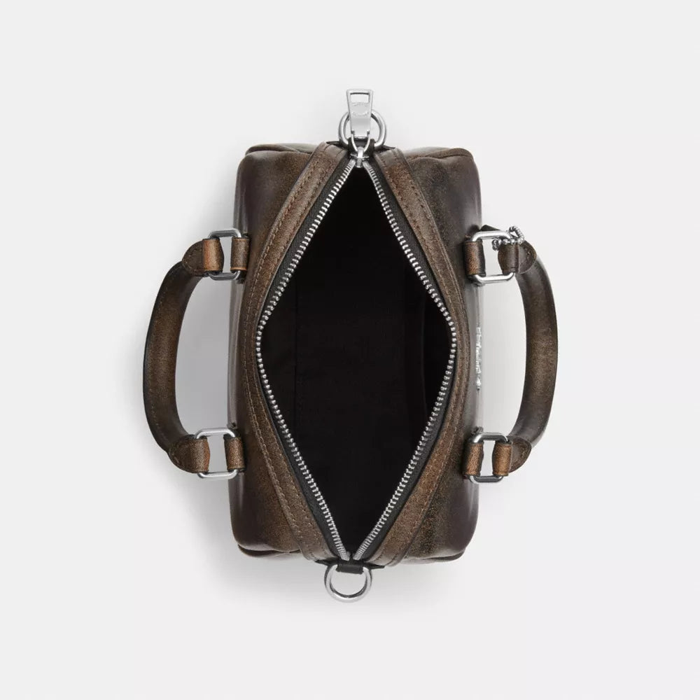 Mini Rowan Crossbody Bag In Loved Leather - Silver/Black Brown