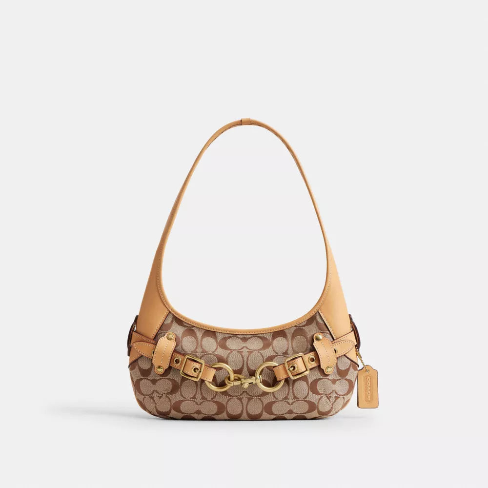 Belted Ergo Shoulder Bag 26 In Signature Jacquard - Jacquard/Brass/Khaki Light Peach