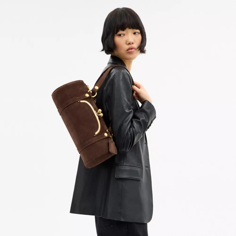 Kisslock Barrel Bag - Brass/Dark Chocolate