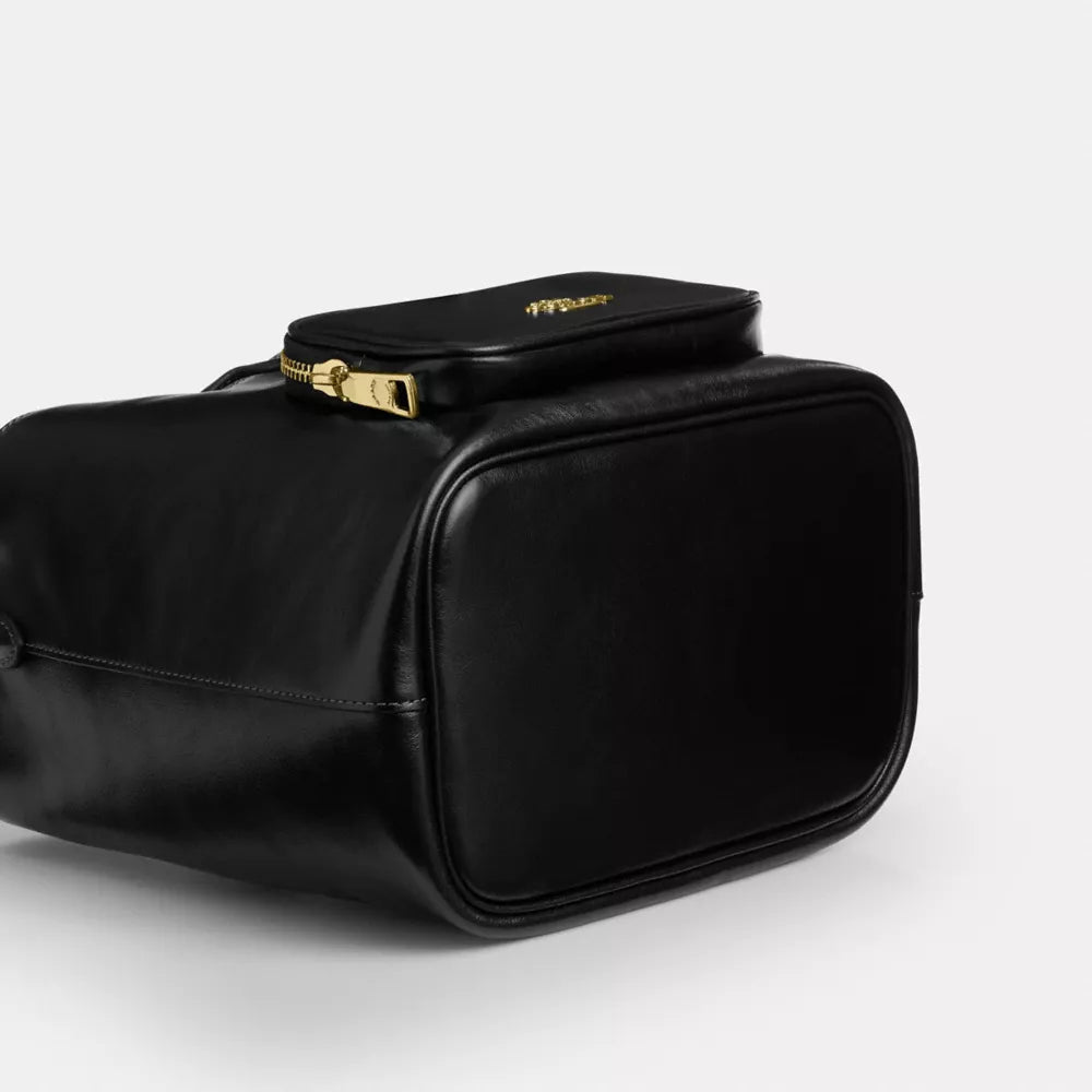 Rowan Bucket Bag With Pocket - Crinkle Leather/Gold/Black