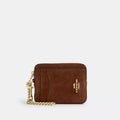Zip Card Case - Suede/Gold/Warm Brown