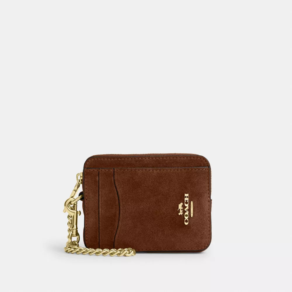 Zip Card Case - Suede/Gold/Warm Brown