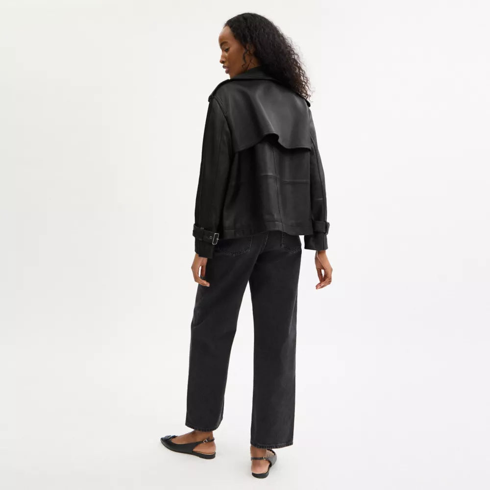 Mini Leather Trench Coat - Black