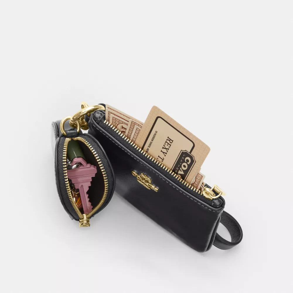 Wristlet And Heart Pouch - Crinkle Leather/Gold/Black