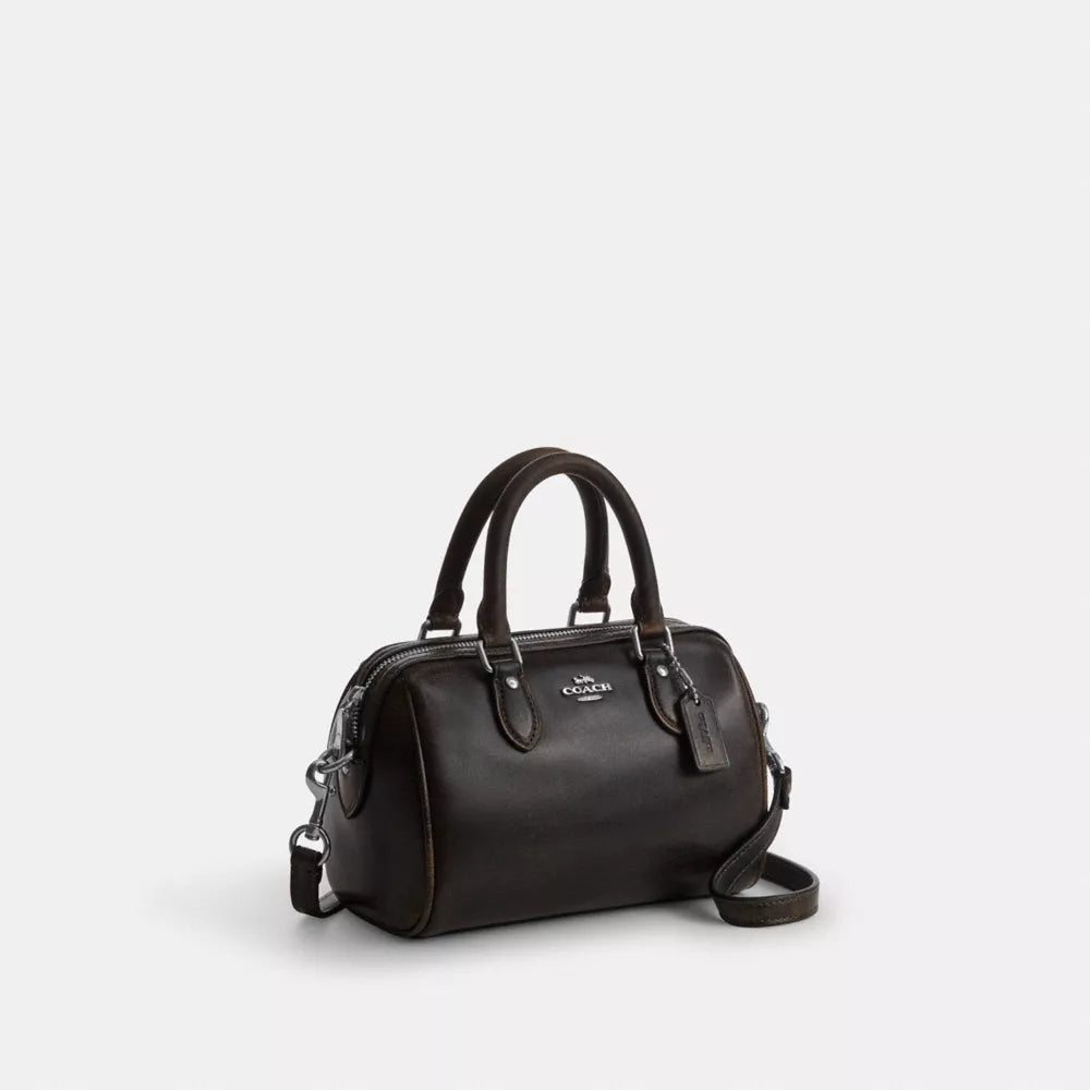 Mini Rowan Crossbody Bag In Loved Leather - Silver/Black Brown
