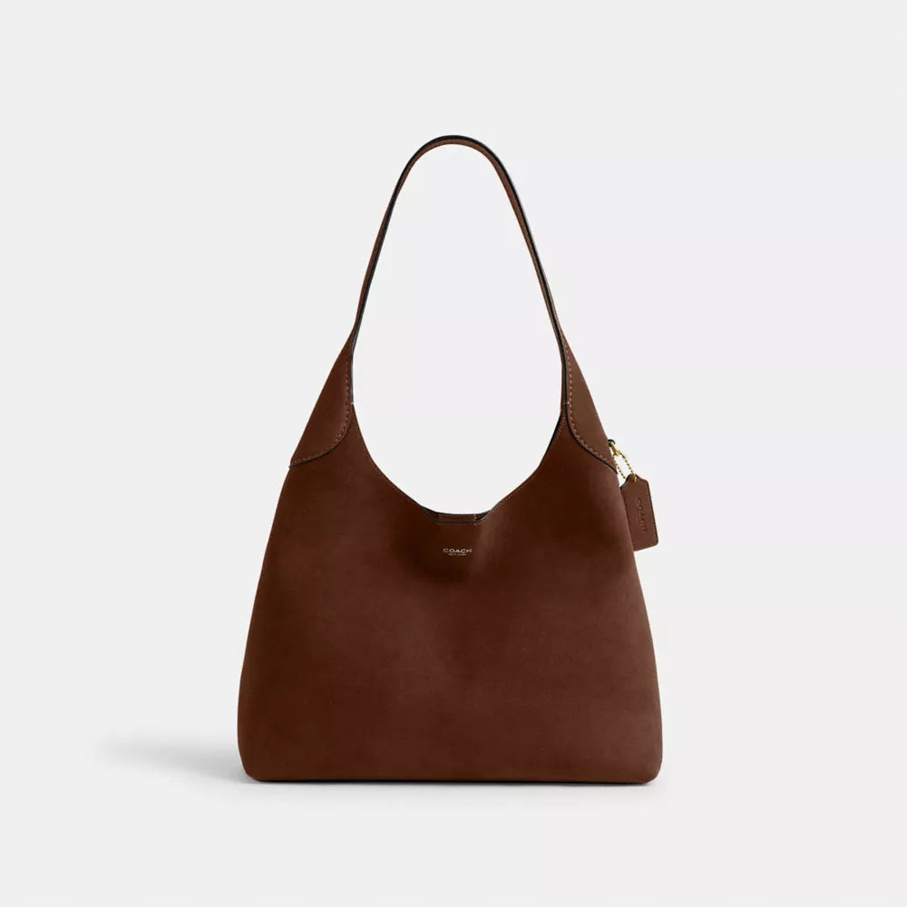 Brooklyn Shoulder Bag 34 - Suede/Brass/Warm Brown