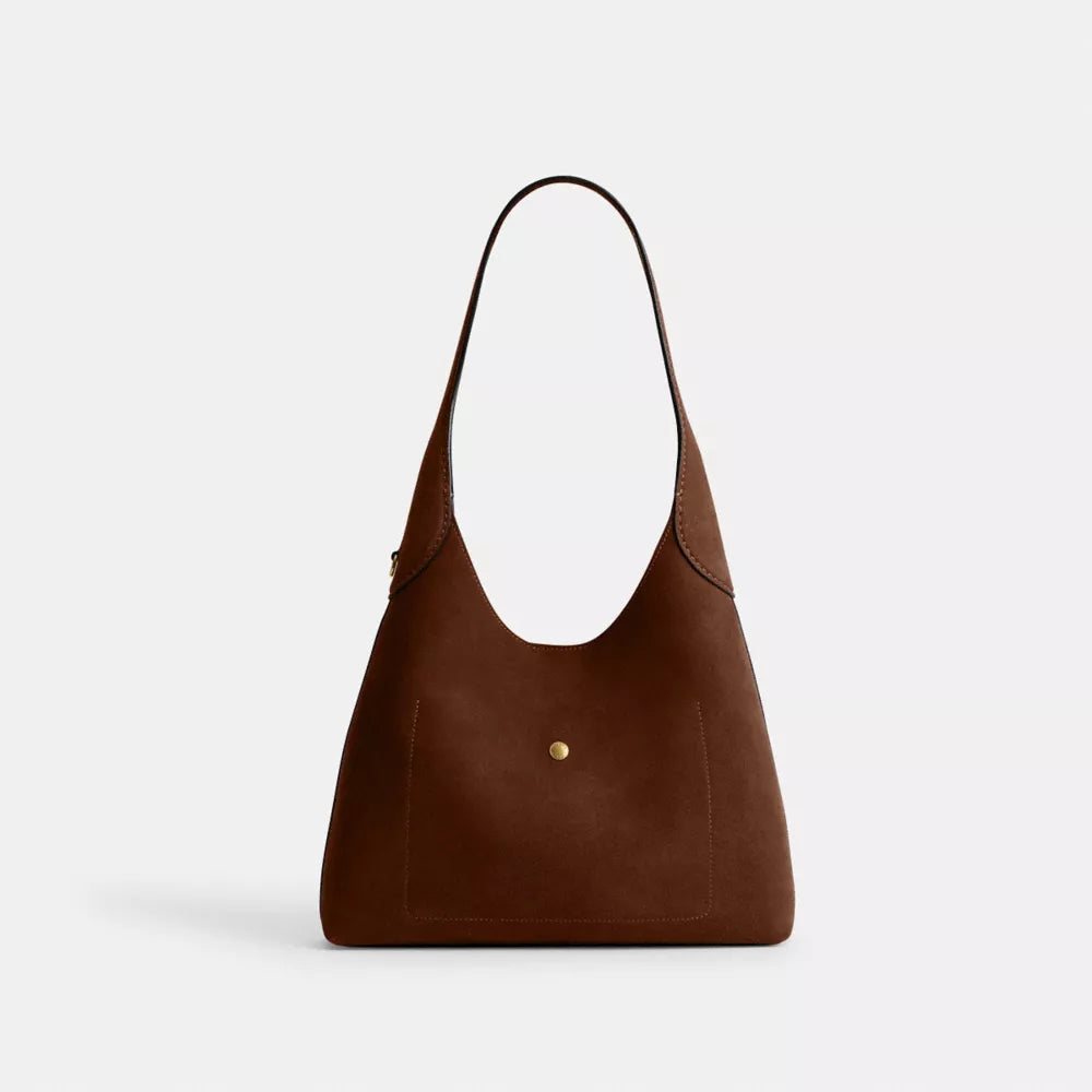 Brooklyn Shoulder Bag 28 - Suede/Brass/Warm Brown