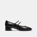 Double Buckle Block Heel Mary Jane - Crinkle Leather/Black