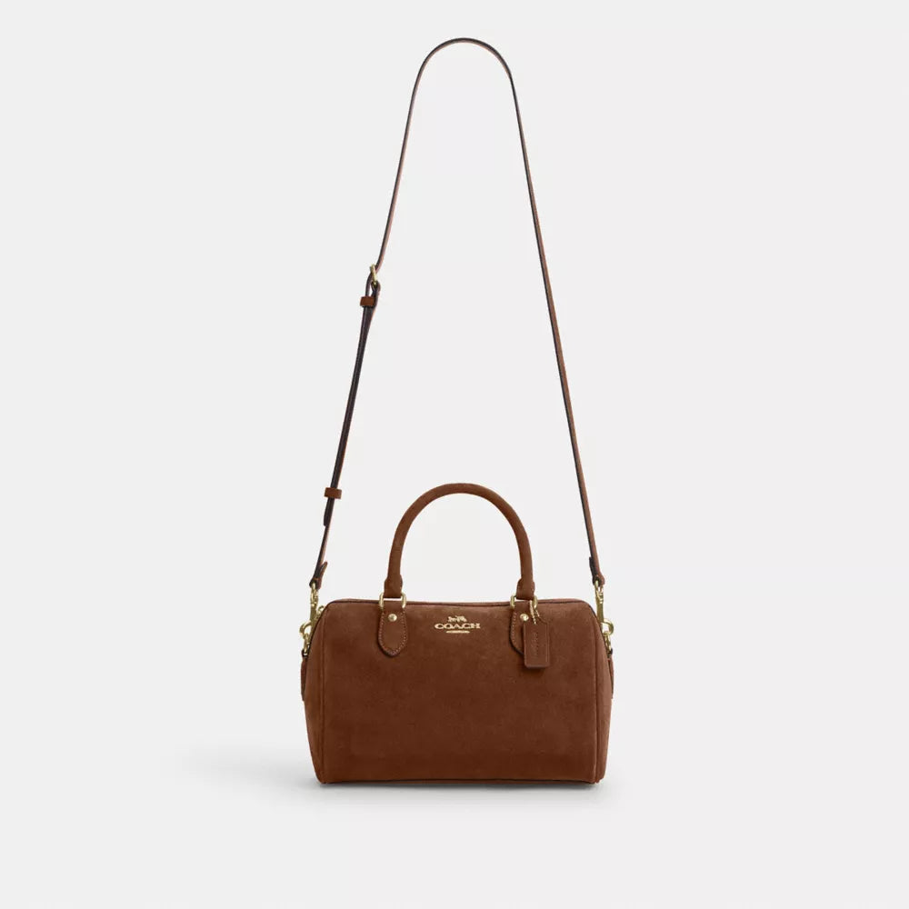 Rowan Satchel Bag - Suede/Gold/Warm Brown