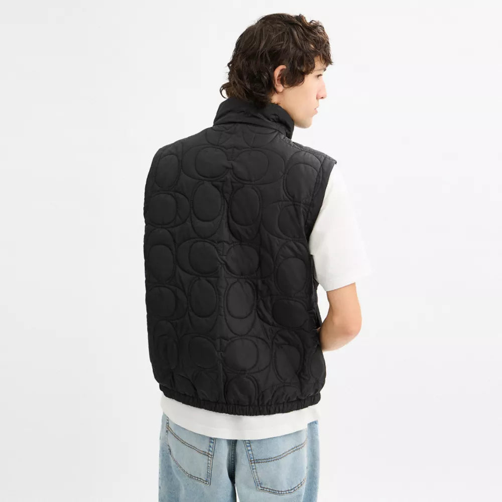 Quilted Signature Puffer Vest In Recycled Polyester - Black
