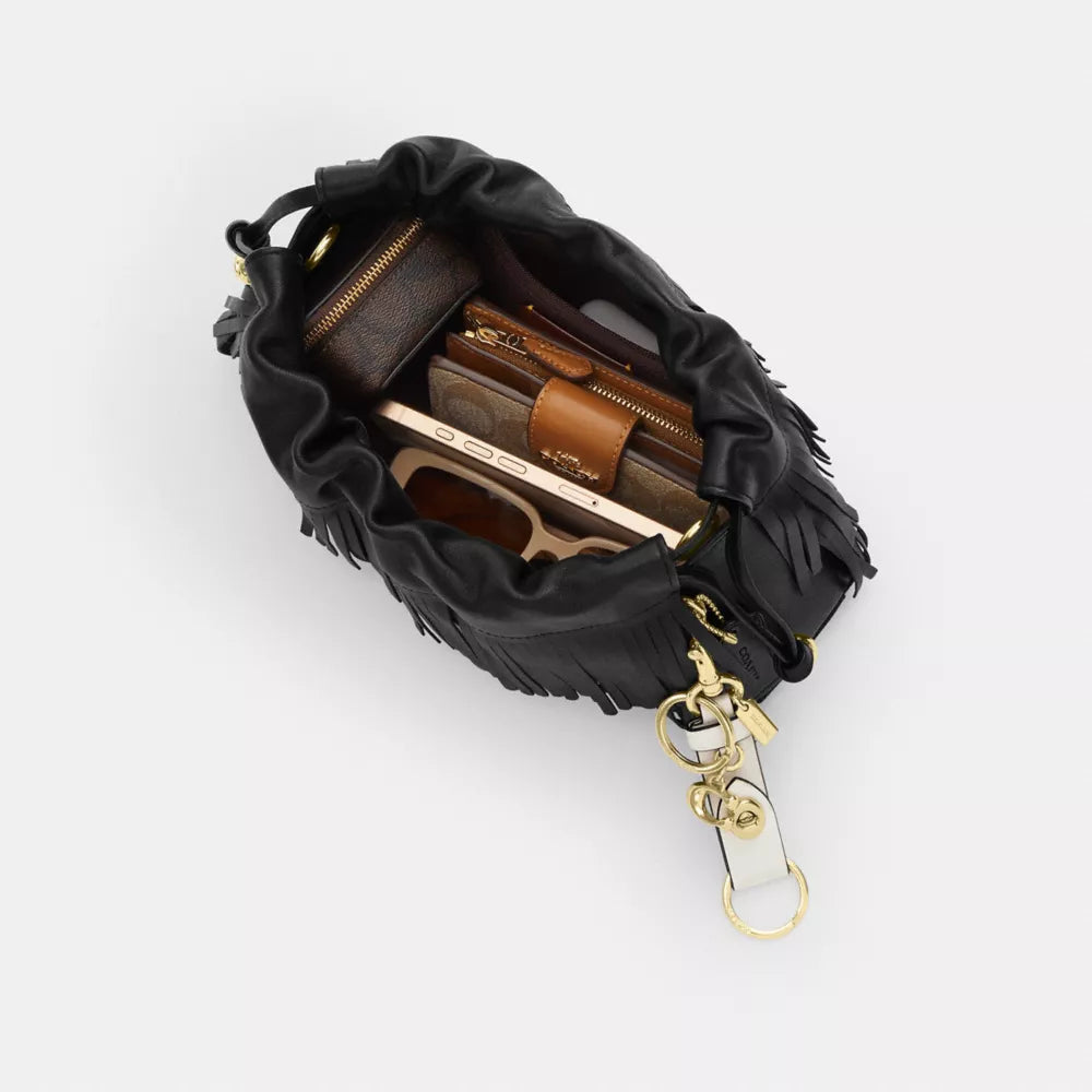 Faye Shoulder Bag With Fringe - Leather/Gold/Black