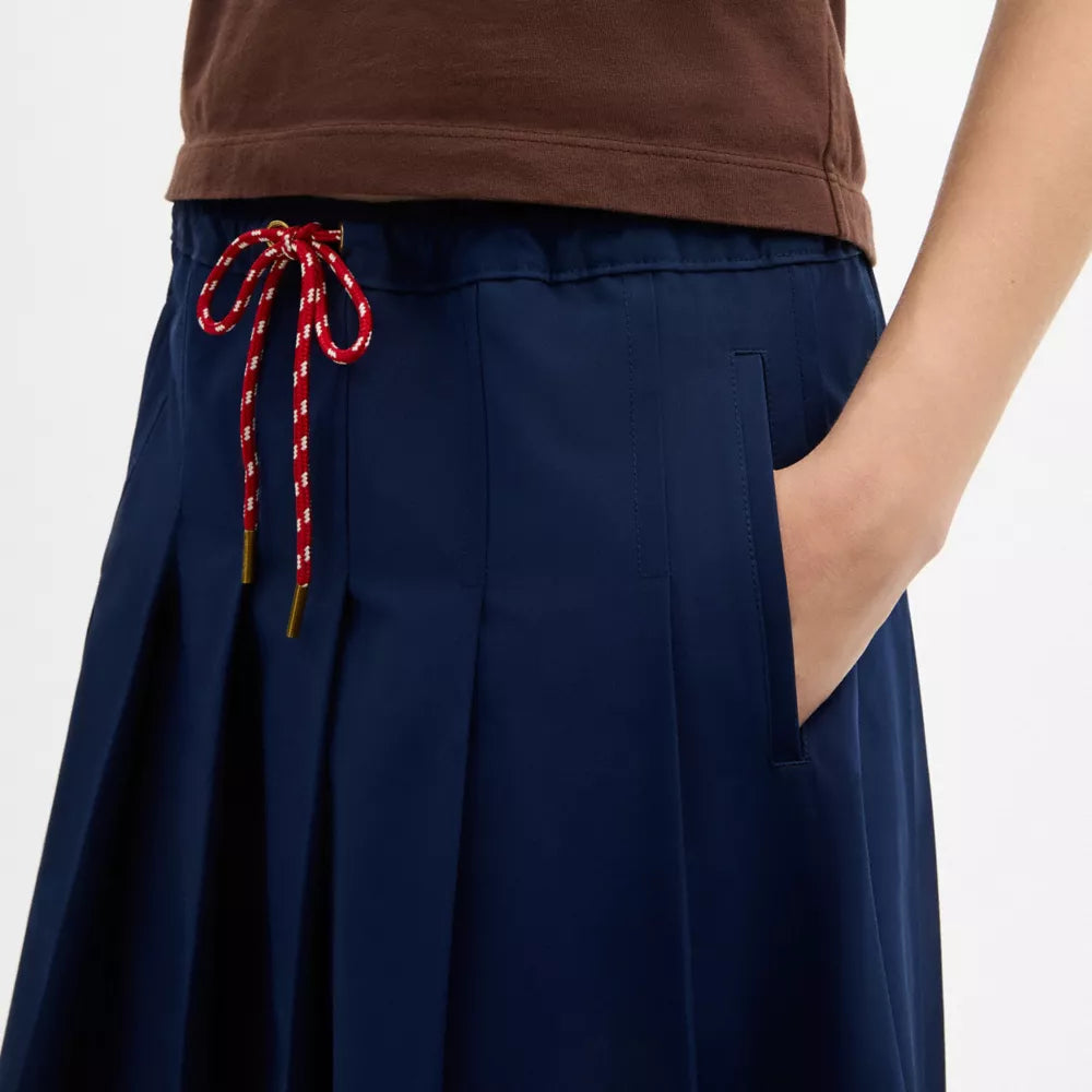 Sporty Pleated Midi Skirt - Navy Blue
