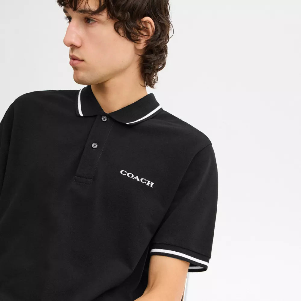 Signature Trim Polo In Organic Cotton - Black