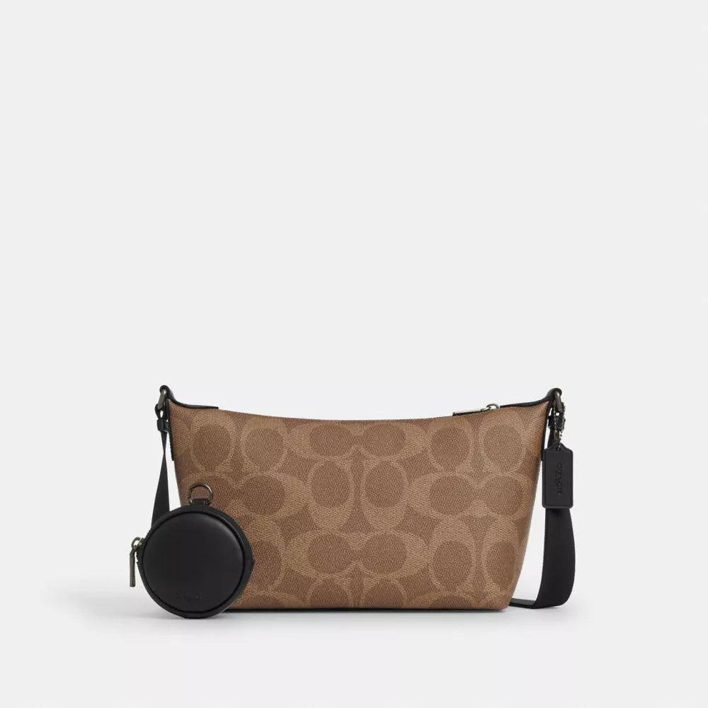 Small Finn Crossbody Bag With Pouch In Maxi Signature Canvas - Signature Canvas/Gunmetal/Tan/Black