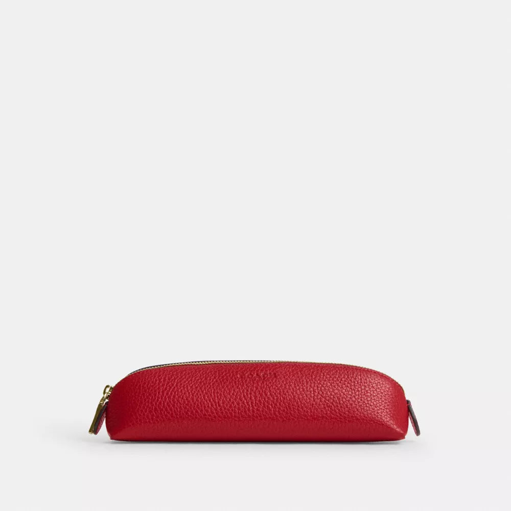 Pencil Case - Pebbled Leather/Gold/Poppy