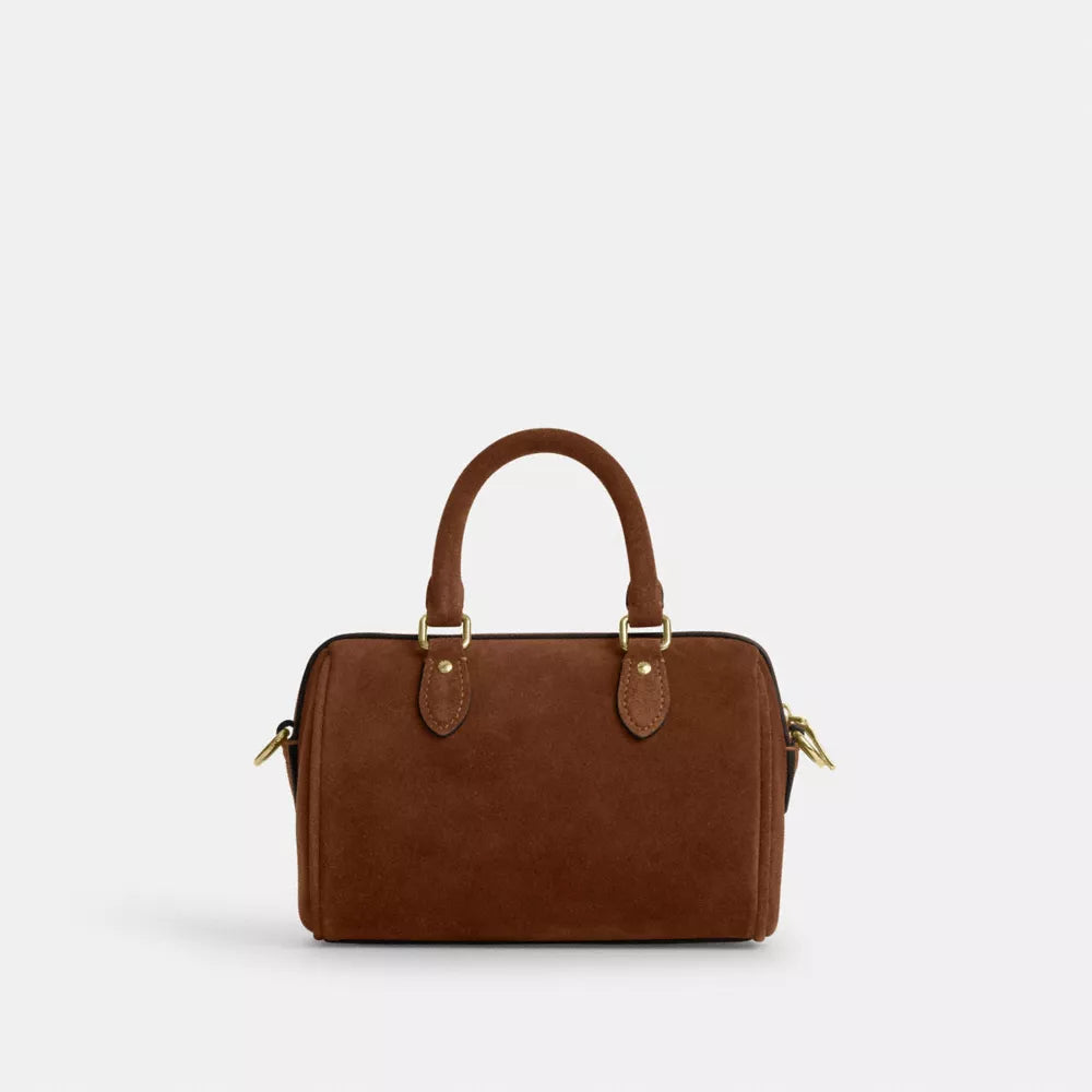 Mini Rowan Crossbody Bag - Suede/Gold/Warm Brown