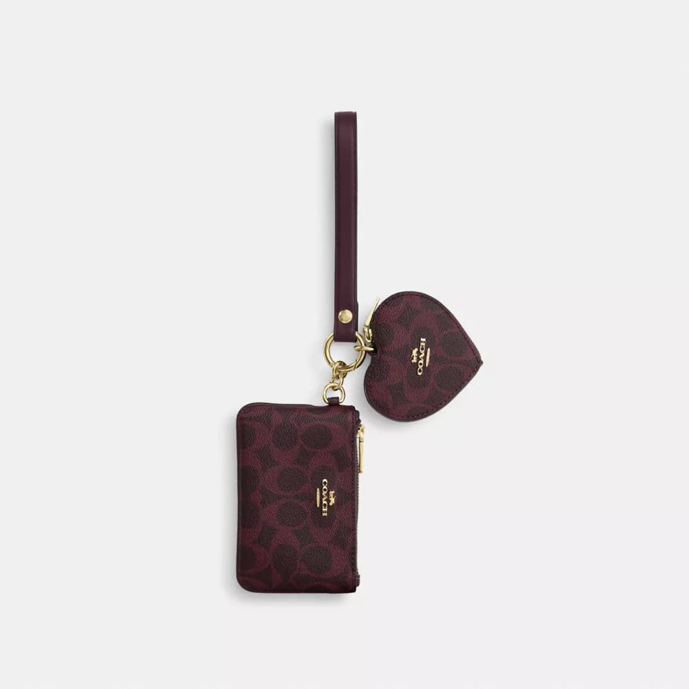 Wristlet And Heart Pouch In Signature Canvas - Signature Canvas/Gold/Black Currant