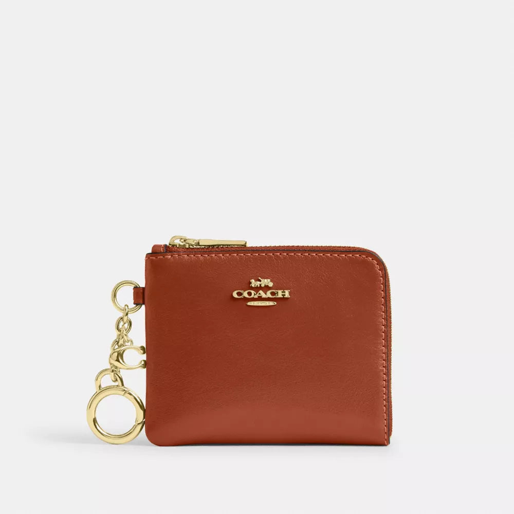Small Corner Zip Wallet - Crinkle Leather/Gold/Cinnamon
