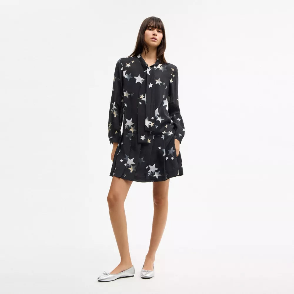 Tie Neck Star Dress - Black