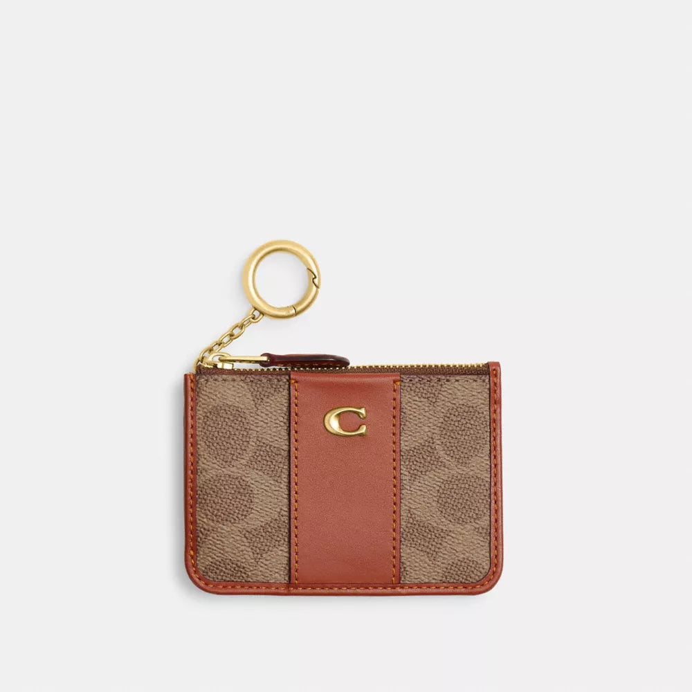 Essential Mini ID Card Case In Signature Canvas - Coated Canvas/Brass/Tan Caramel