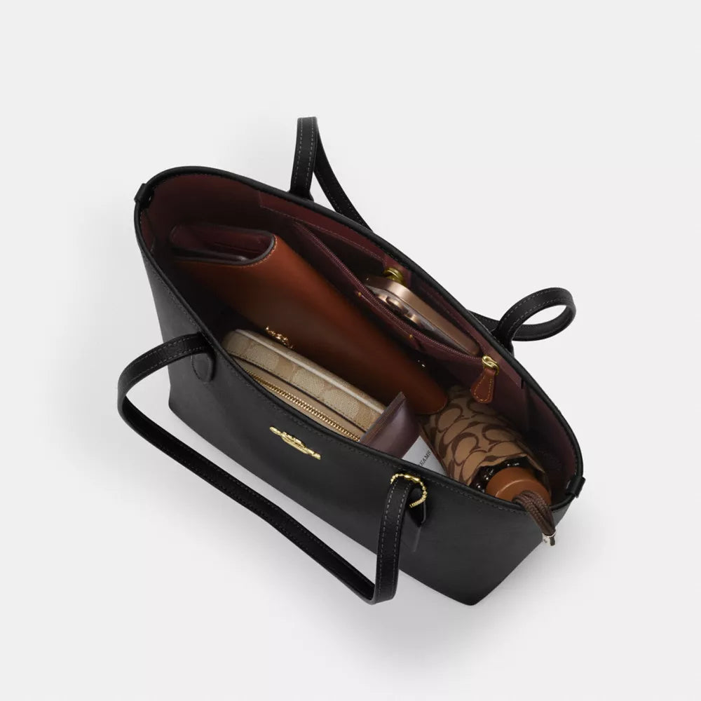 Medium City Tote Bag - Pebbled Leather/Gold/Black