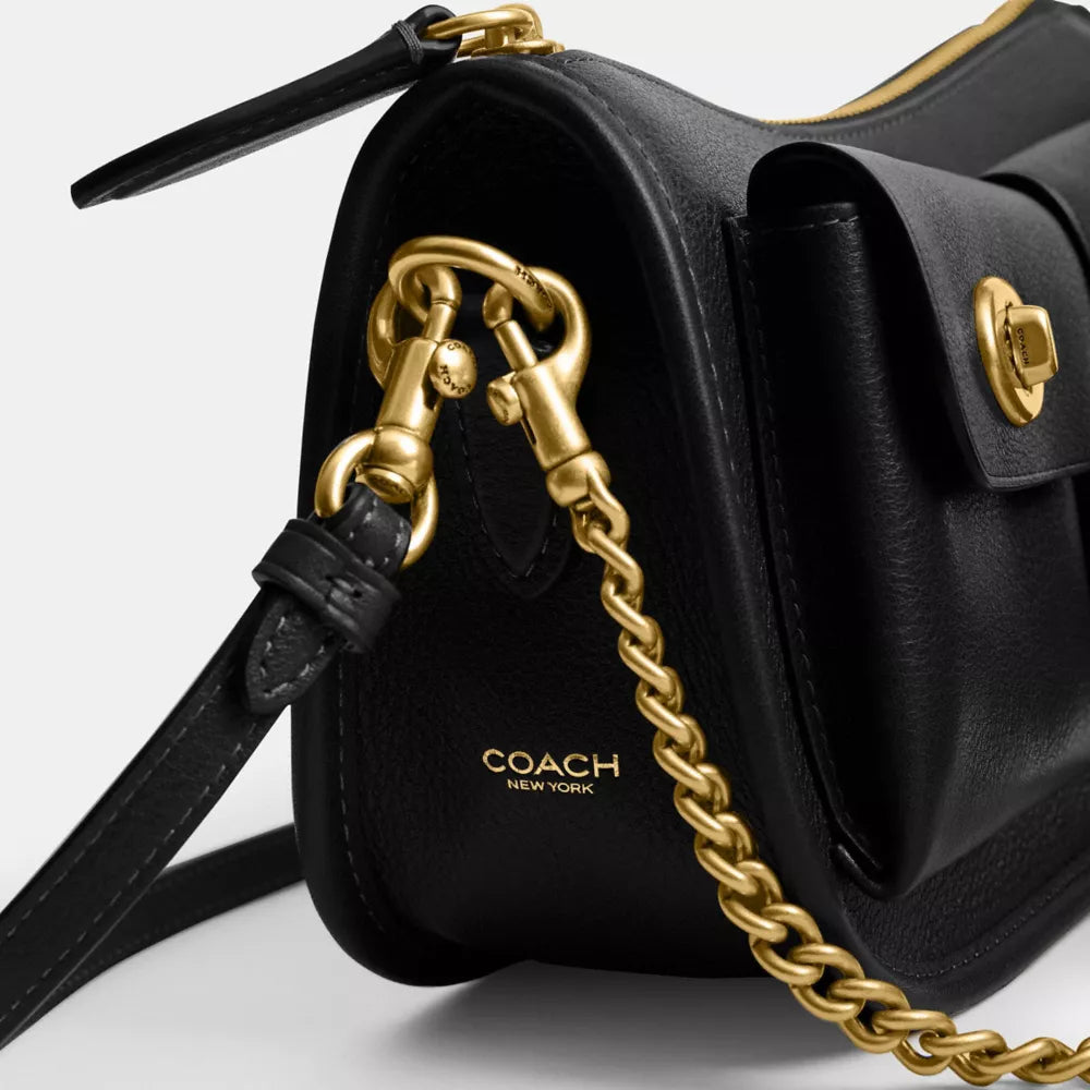 Twin Turnlock Waverly Bag - Natural Grain Leather/Brass/Black