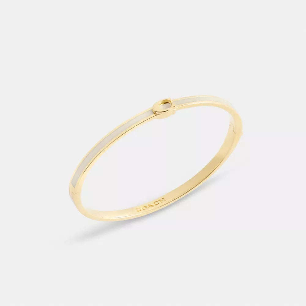 Thin Enamel Signature Hinged Bangle - Gold/Chalk