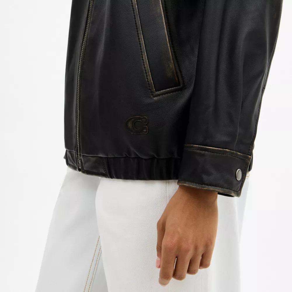 Loved Oversized Leather Jacket - Black