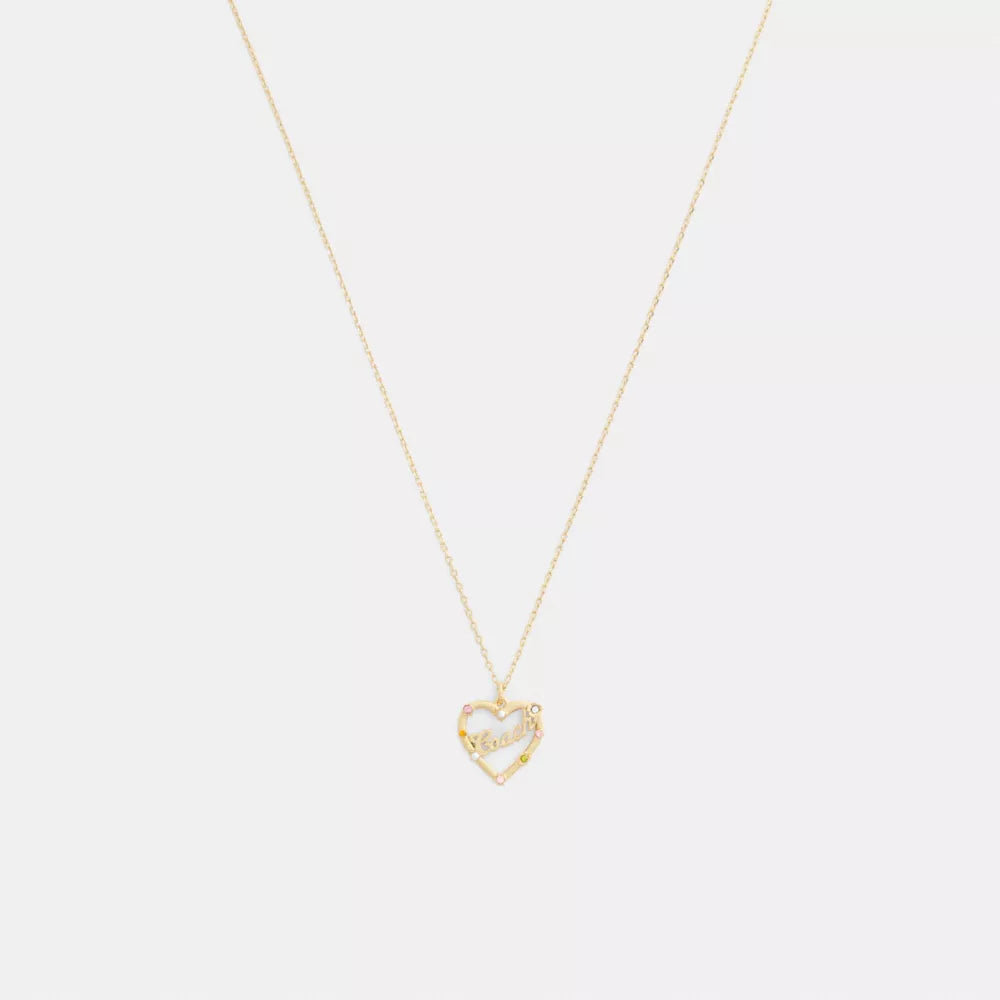 Coach Script Heart Pendant Necklace - Gold/Multi
