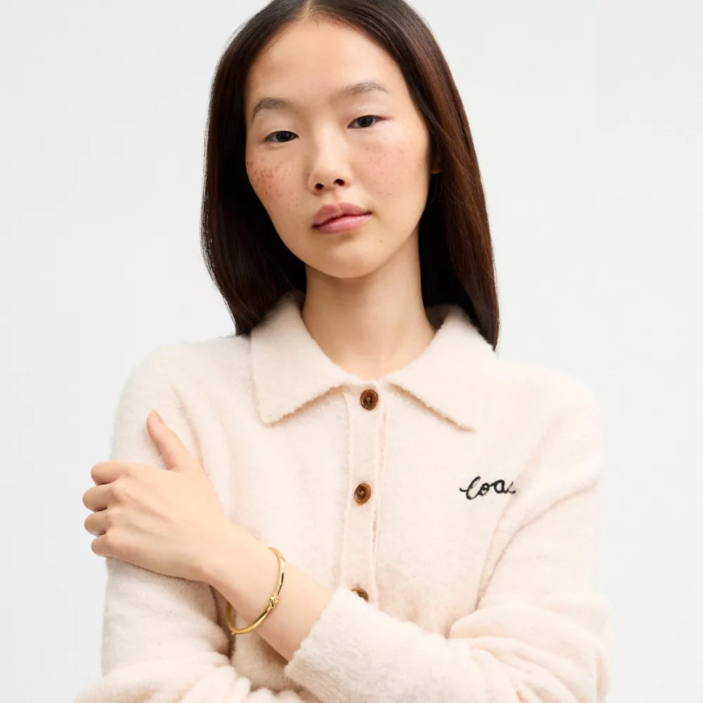 Heart Charm Thin Hinged Bangle - Gold
