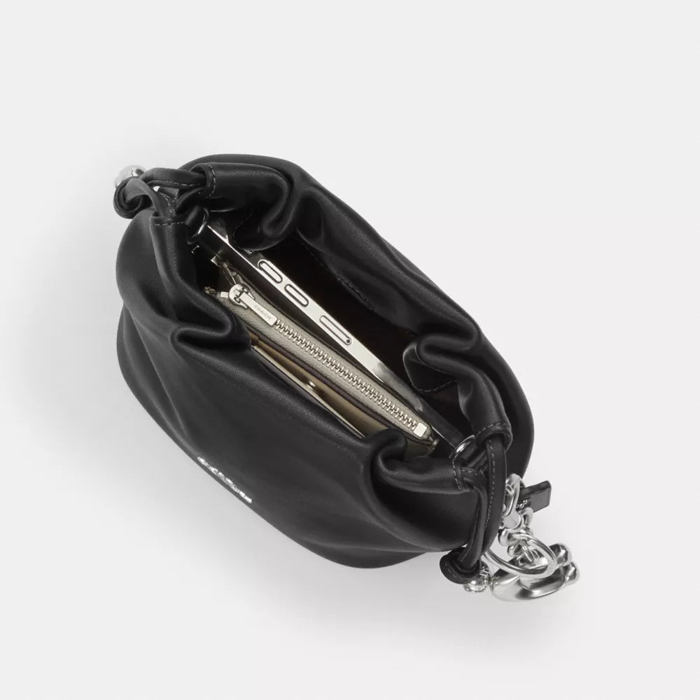 Faye Mini Drawstring Bag - Smooth Leather/Silver/Black