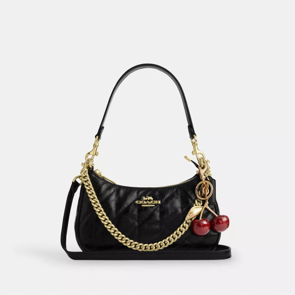 Teri Shoulder Bag With Quilting - Crinkle Leather/Gold/Black