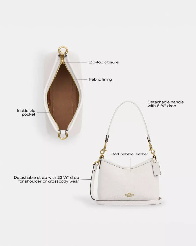 Laurel Small Shoulder Bag - Pebbled Leather/Gold/Chalk