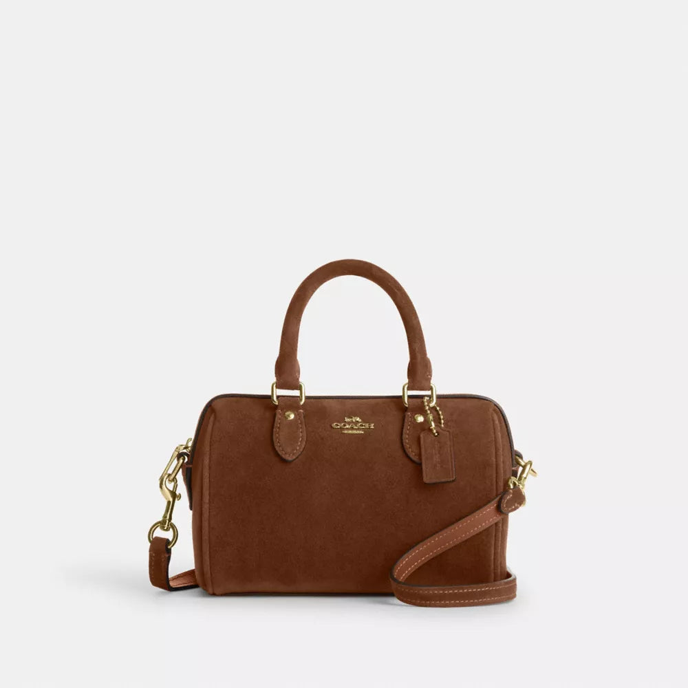 Mini Rowan Crossbody Bag - Suede/Gold/Warm Brown