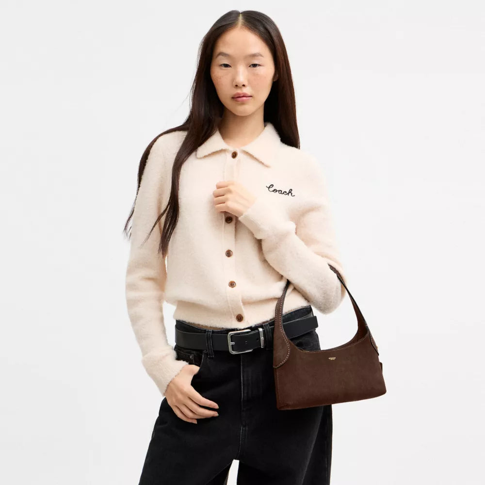 Brooklyn Shoulder Bag 26 - Suede/Brass/Dark Chocolate
