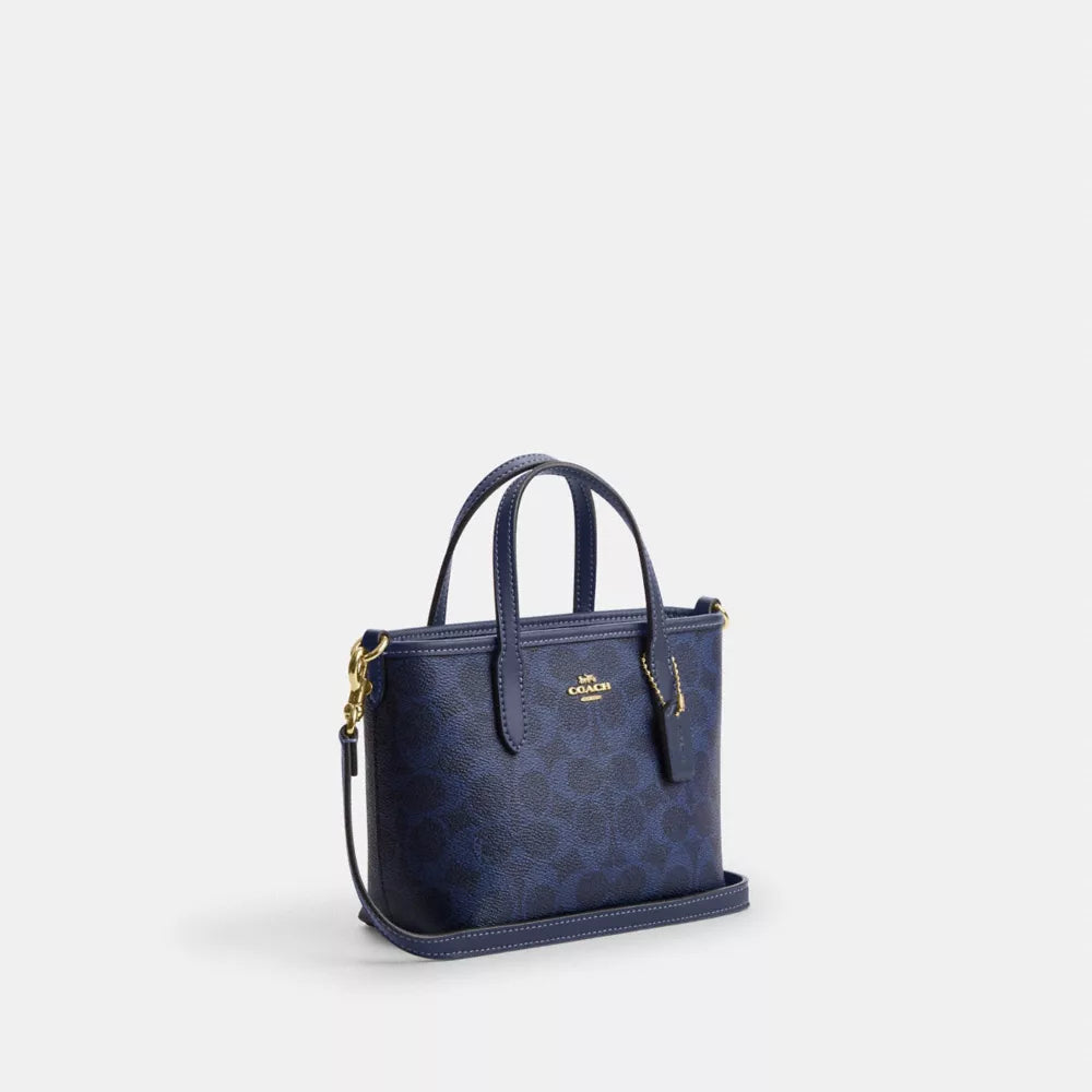 City Mini Tote Bag In Signature Canvas - Signature Canvas/Gold/Navy