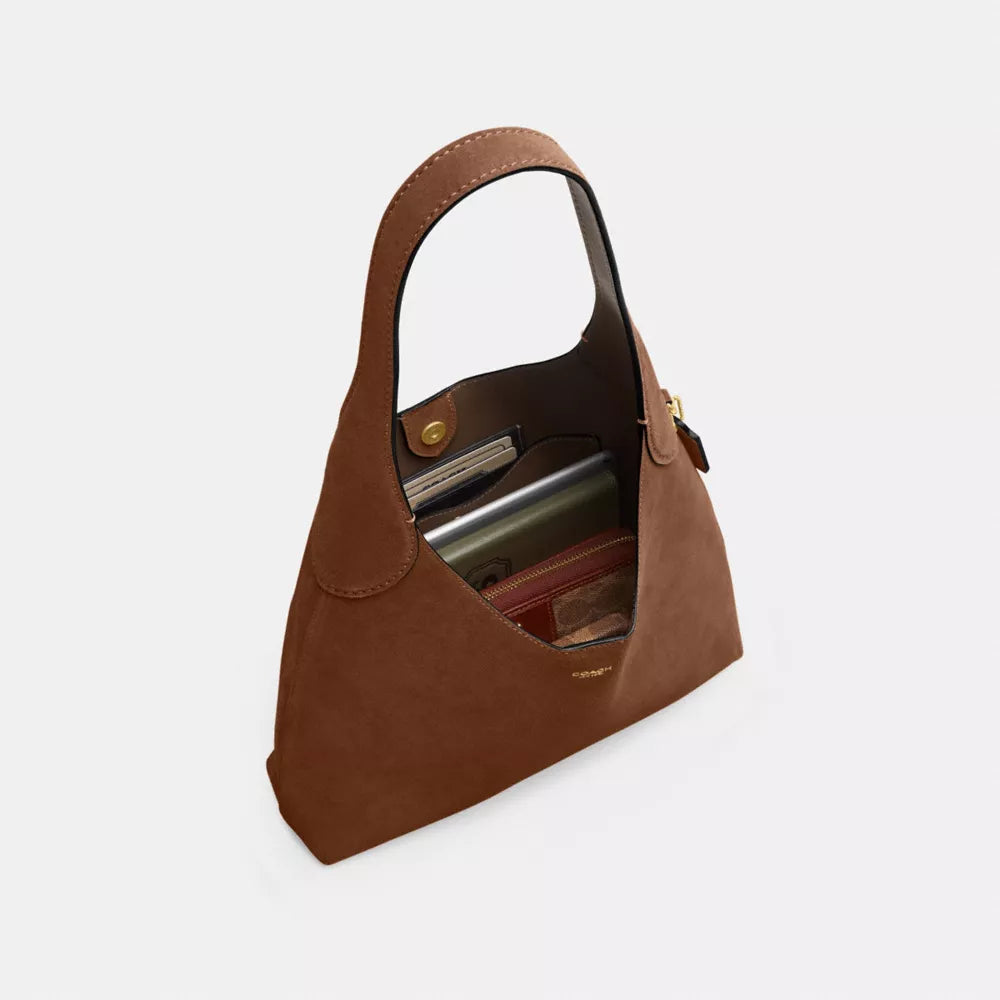 Brooklyn Shoulder Bag 28 - Suede/Brass/Warm Brown