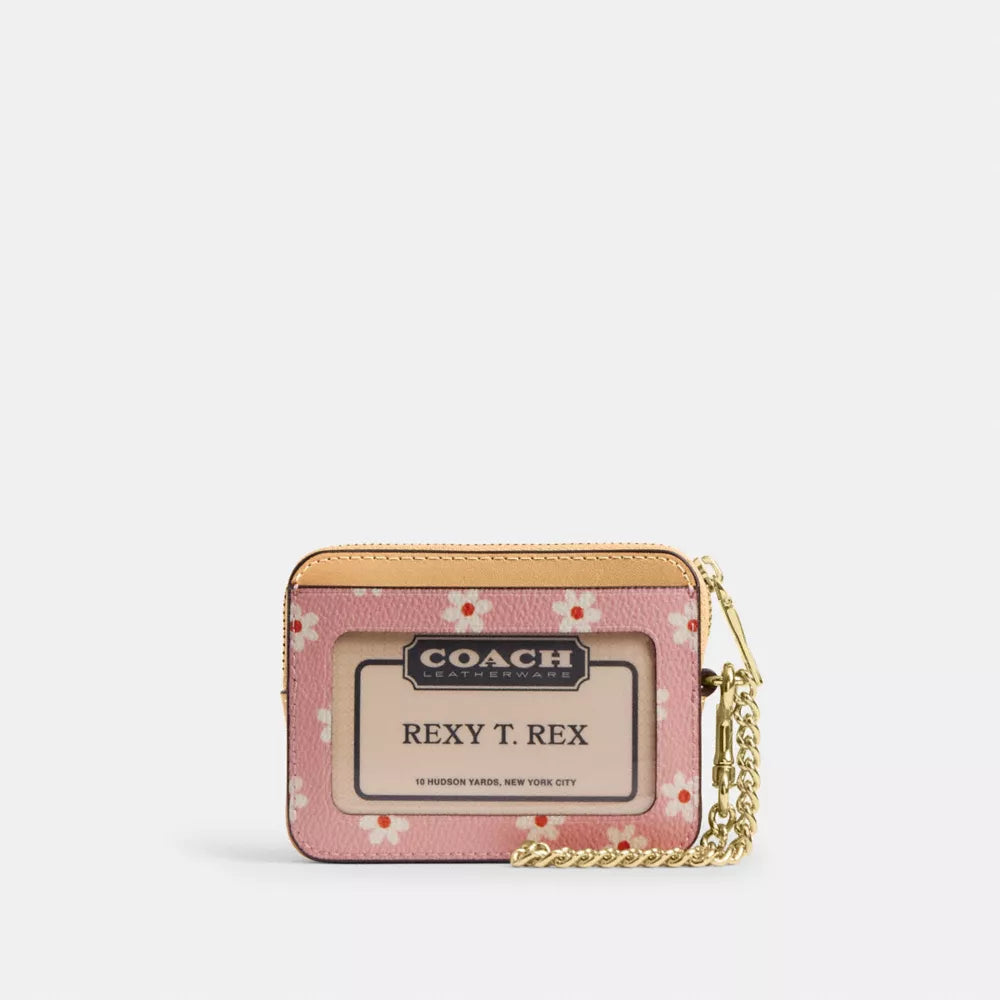 Zip Card Case With Floral Print - Gold/Pink Multi