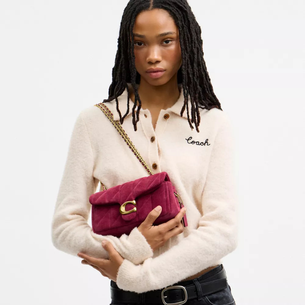 Tabby Shoulder Bag 20 With Quilting - Suede/Brass/Dark Fuchsia