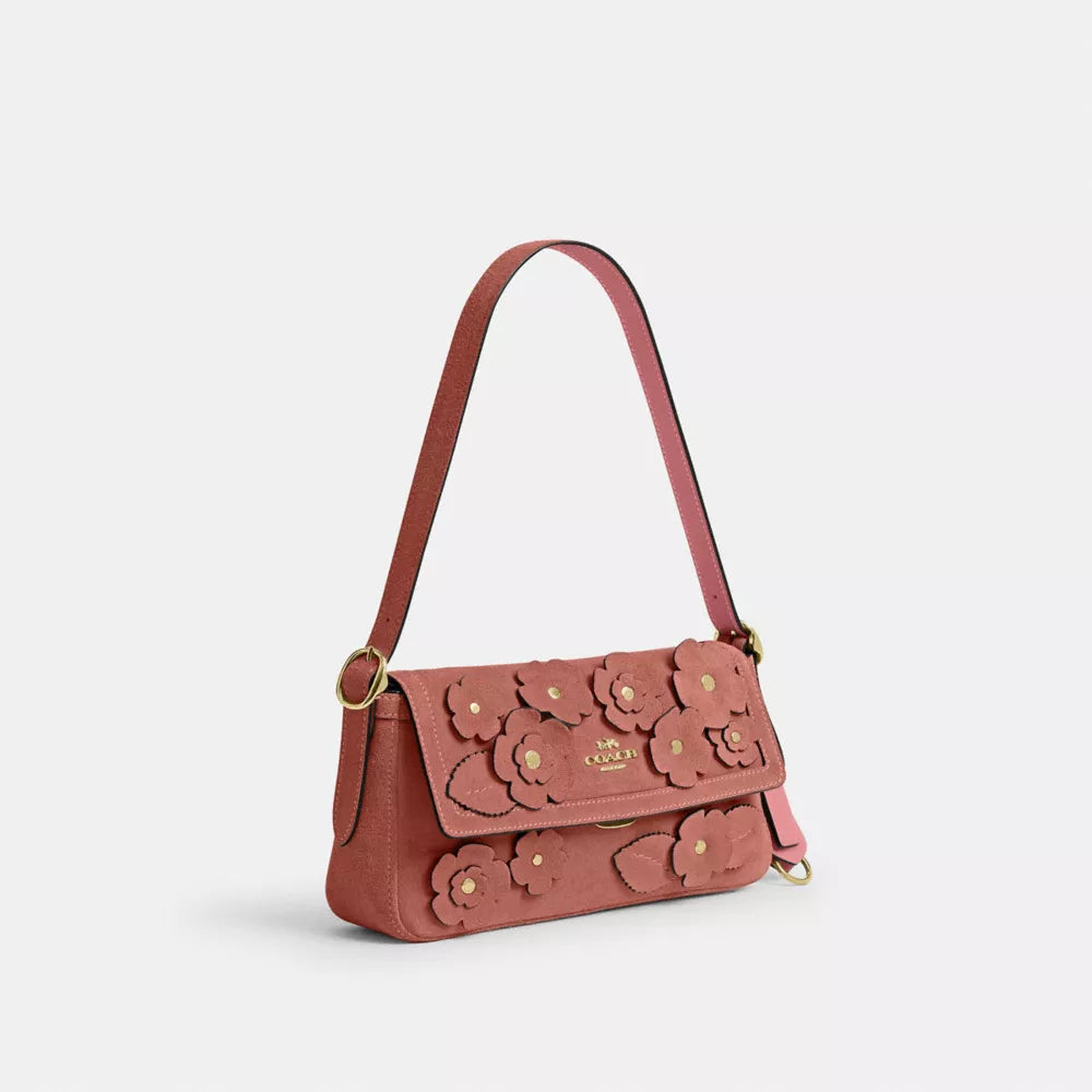 Etta Small Flap Shoulder Bag With Floral Appliquﾨﾦ - Gold/Blush Pink