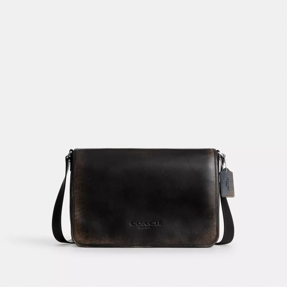 Colby Messenger Bag 32 In Loved Leather - Silver/Black Brown