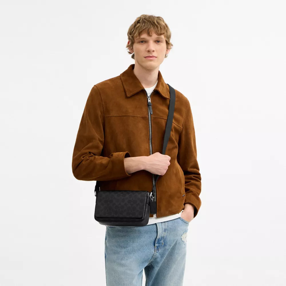 Jack Small Flap Crossbody Bag In Signature Canvas - Signature Canvas/Silver/Black Signature