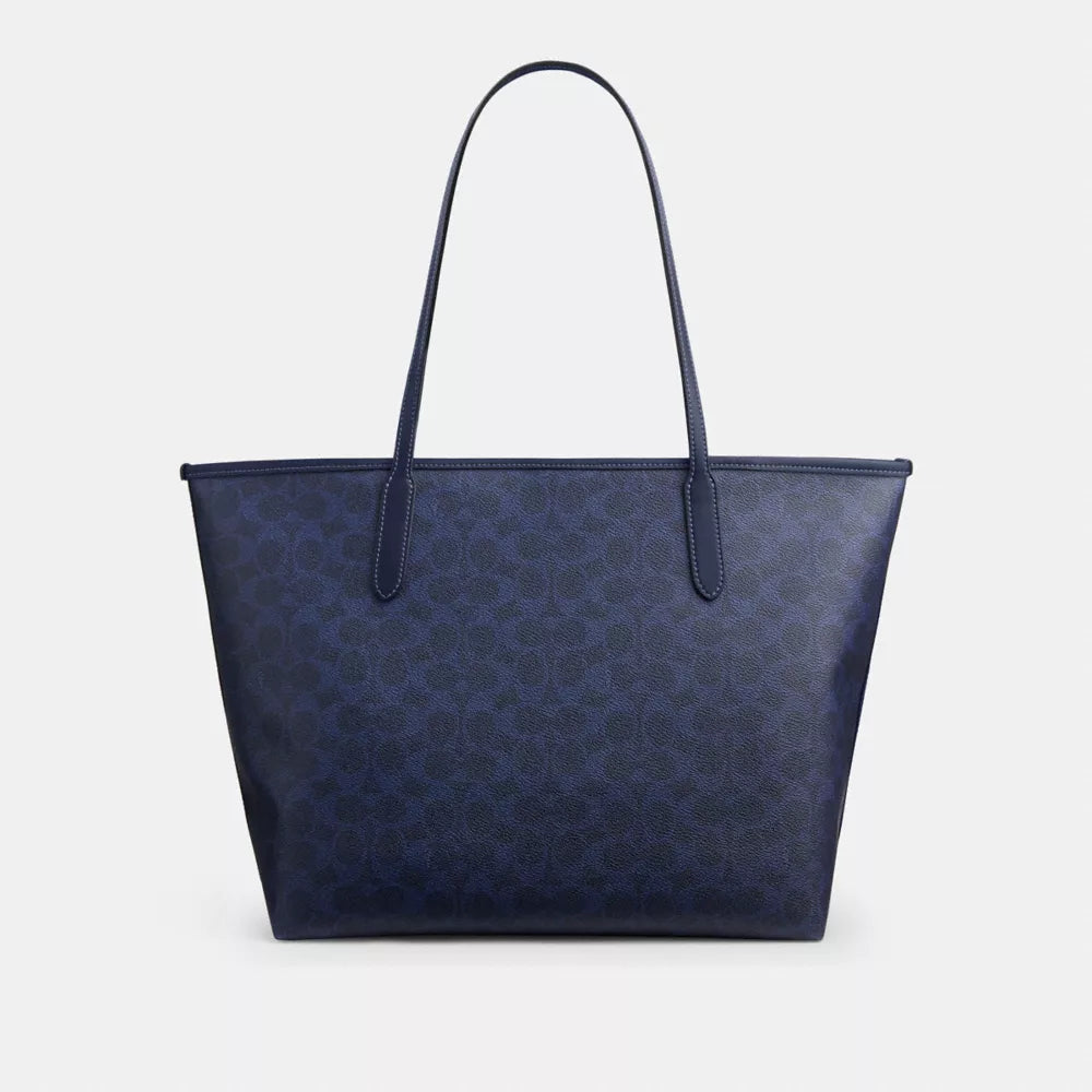City Tote Bag In Signature Canvas - Gold/Navy