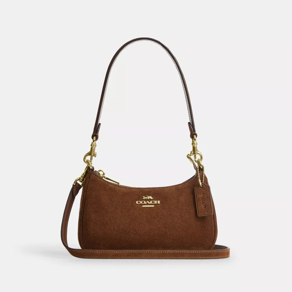 Teri Mini Crossbody Bag - Suede/Gold/Warm Brown