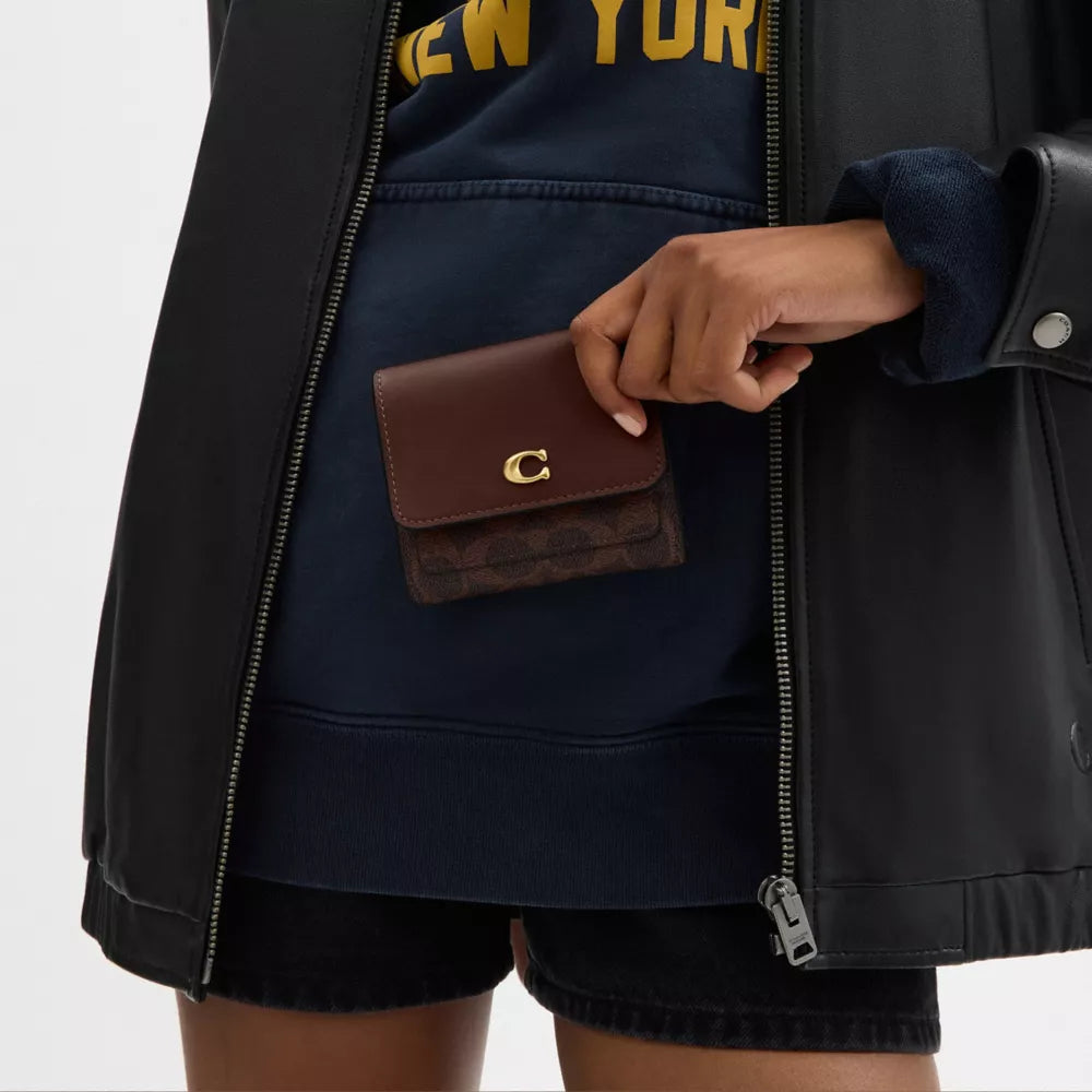 Mila Small Flap Wallet In Signature Canvas - Coated Canvas/Brass/Maple