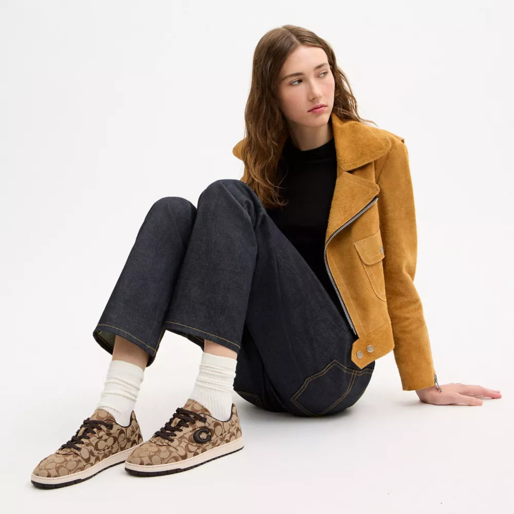 Soft Soho Sneaker In Signature Sateen Jacquard - Tan/Dark Chocolate